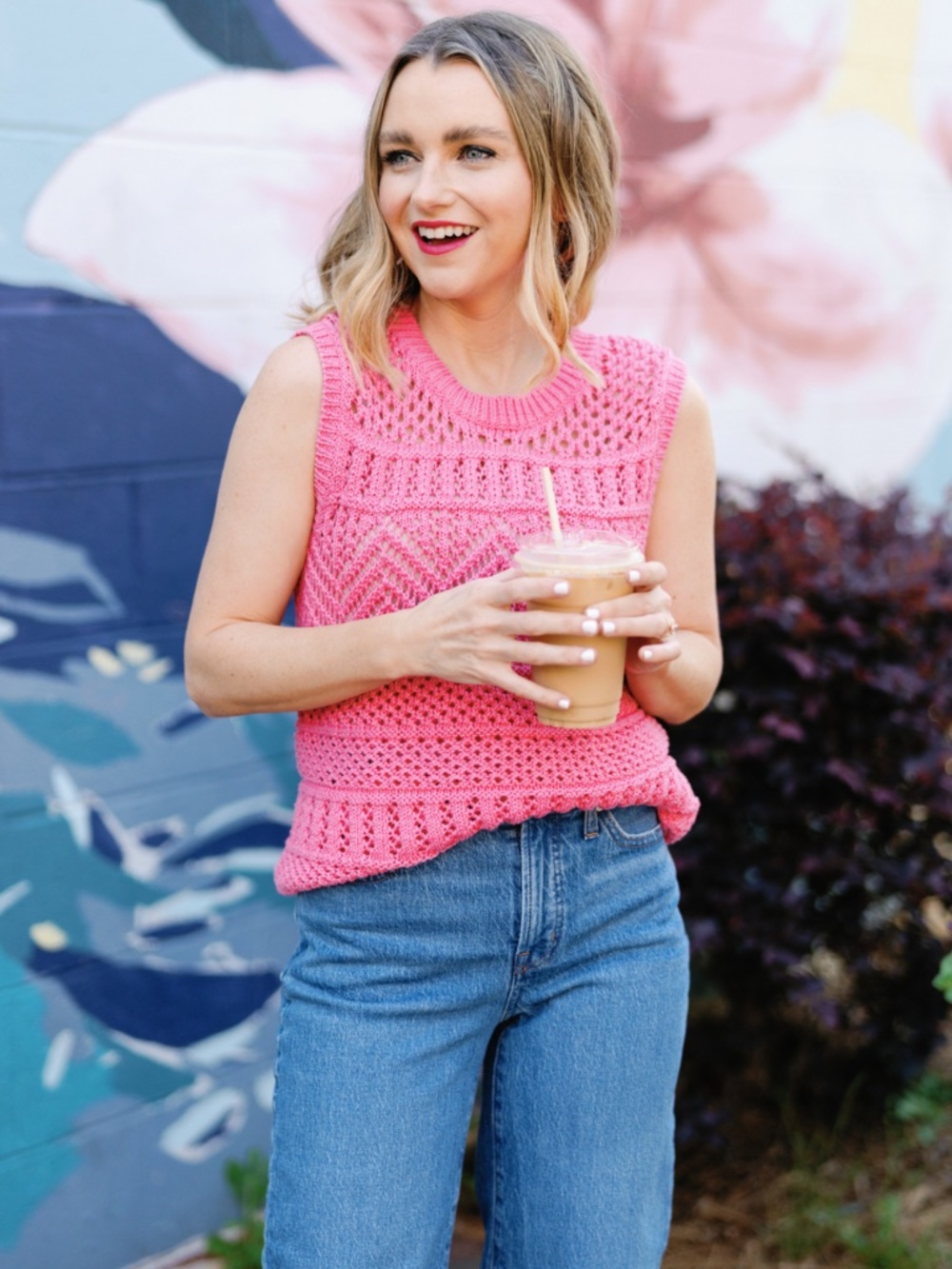 Talbots Pink Sleeveless Crochet Sweater Tank